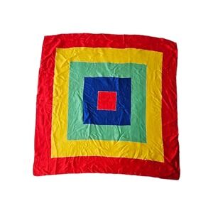 Vtg Jacqueline Ferrar Silk Primary Rainbow Colorblock Clowncore Square Scarf